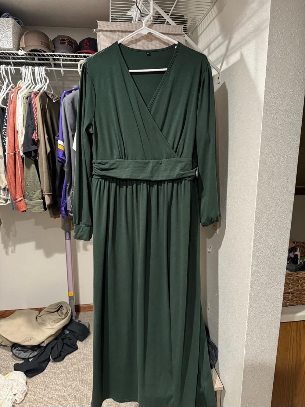 Maternity Dark Green Long Sleeve Wrap Maxi Dress